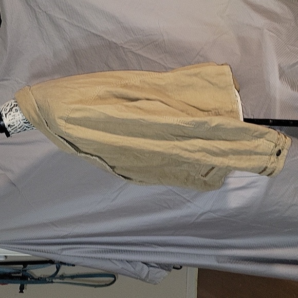 Khaki Jacket Frayed Edges Gold Accents Casual Chic Neutral Tones - Picture 6 of 7